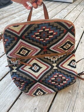 Tapestry Diamond-Print Backpack with Leather Trim in Multicolor